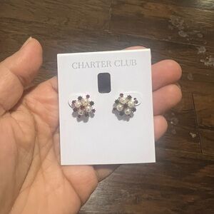 Charter Club Pearl and Burgundy Cluster Earrings
